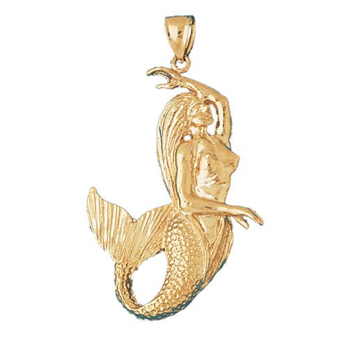 3D Mermaid Charm Pendant 14k Gold