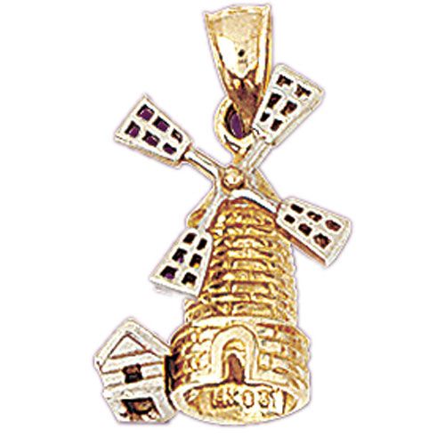 Windmill Two Tone Charm Pendant 14k Yellow and White Gold