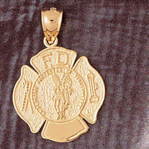 Firefighter Sign Charm Pendant 14k Gold