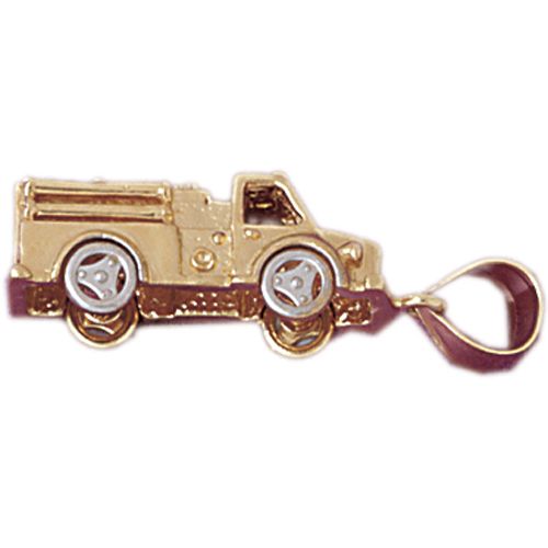 3D Firefighter Car Two Tone Charm Pendant 14k Yellow and White Gold