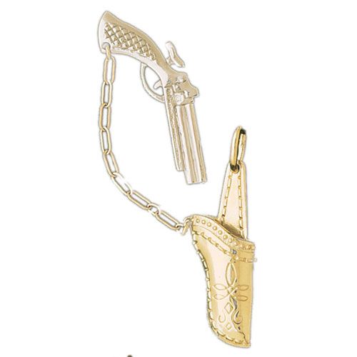 3D Cowboy Gun Charm Pendant 14k Two Tone Yellow and White Gold