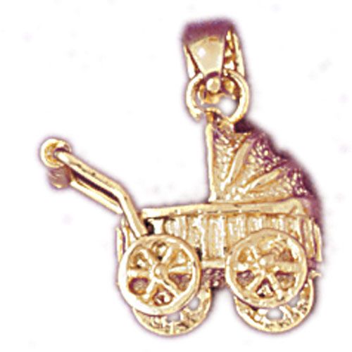 3D Baby Stroller Bassinet Charm Pendant 14k Gold