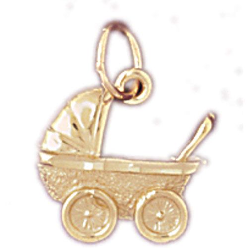Baby Stroller Bassinet Charm Pendant 14k Gold