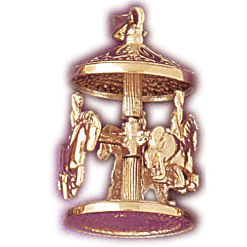 3D Carousel Horses Charm Pendant 14k Gold