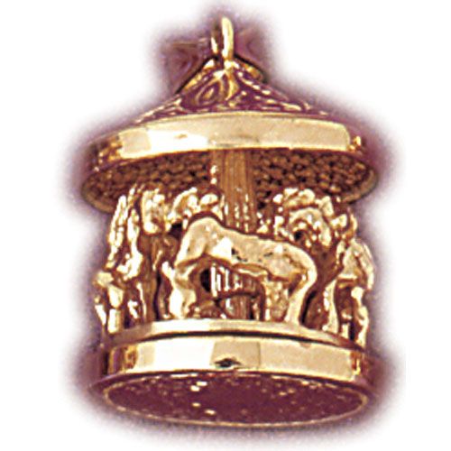 3D Carousel Horses Charm Pendant 14k Gold
