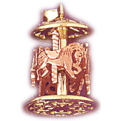 3D Carousel Horses Charm Pendant 14k Gold