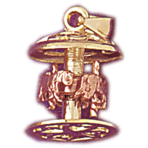 3D Carousel Horses Charm Pendant 14k Gold