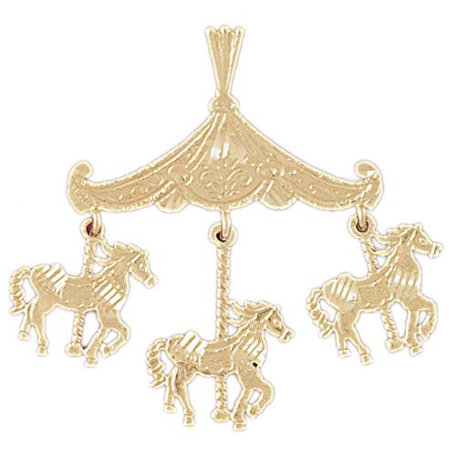 Carousel Horses Charm Pendant 14k Gold