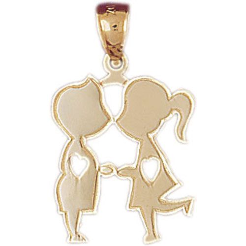 Kissing Boy And Girl Charm Pendant 14k Gold