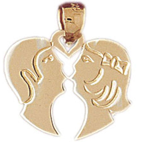 Kissing Couple Charm Pendant 14k Gold