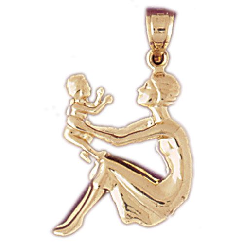 Mother With Baby Charm Pendant 14k Gold