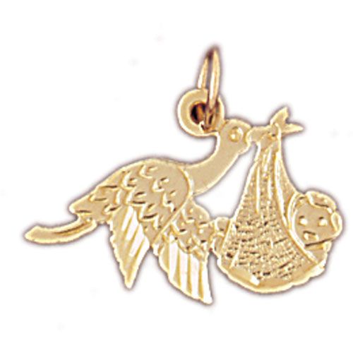 Stork Baby Charm Pendant 14k Gold