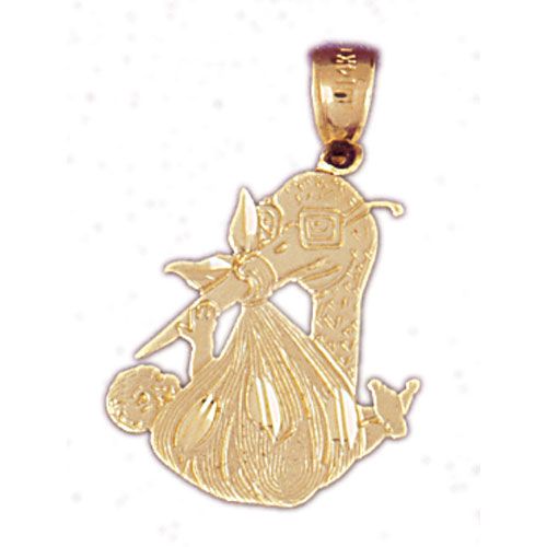 Stork Baby Charm Pendant 14k Gold