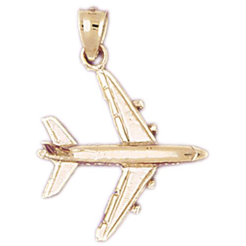 3D Airplane Jet Charm Pendant 14k Gold