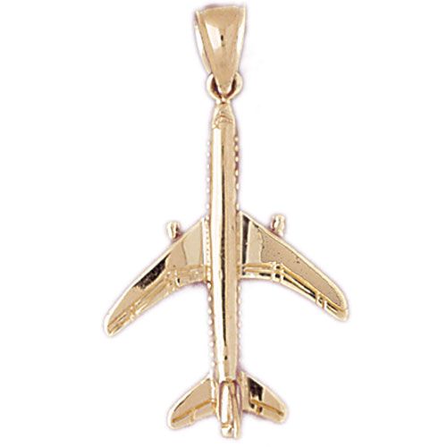 3D Airplane Jet Charm Pendant 14k Gold