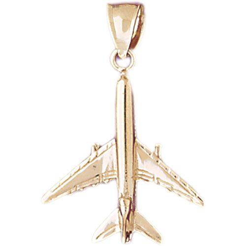 3D Airplane Jet Charm Pendant 14k Gold