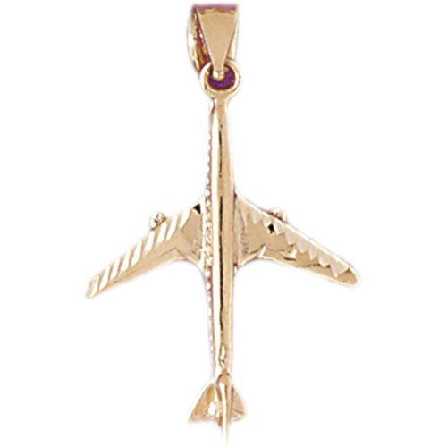 3D Airplane Jet Charm Pendant 14k Gold