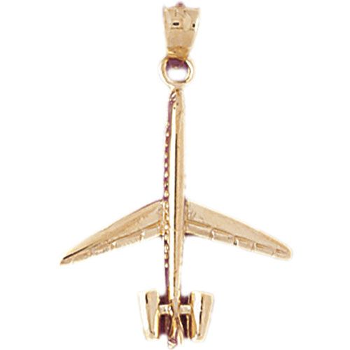 3D Airplane Jet Charm Pendant 14k Gold