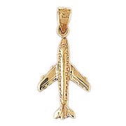 3D Airplane Jet Charm Pendant 14k Gold