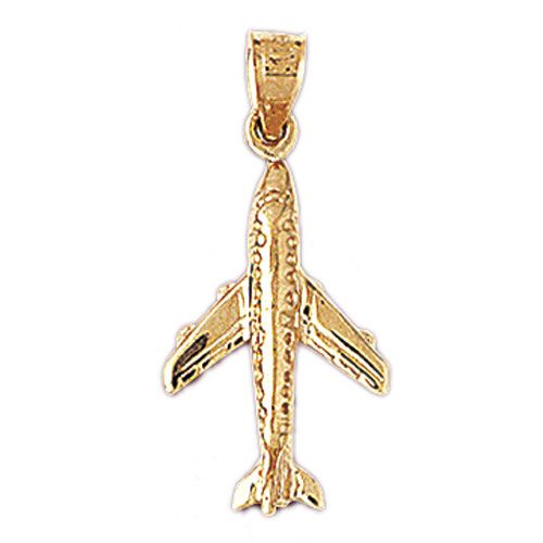 3D Airplane Jet Charm Pendant 14k Gold