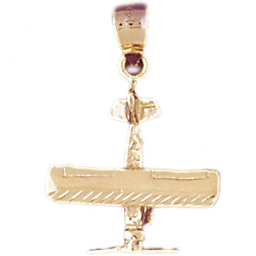 3D Airplane Jet Charm Pendant 14k Gold
