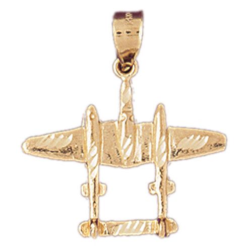 Bomber Airplane Charm Pendant 14k Gold