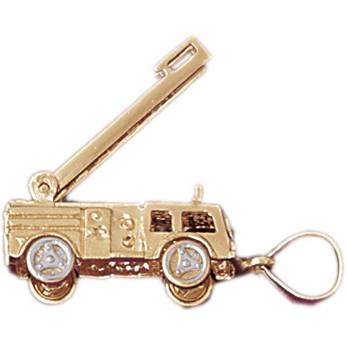 3D Firefighter Truck Moveable Two Tone Charm Pendant 14k Yellow and White Gold