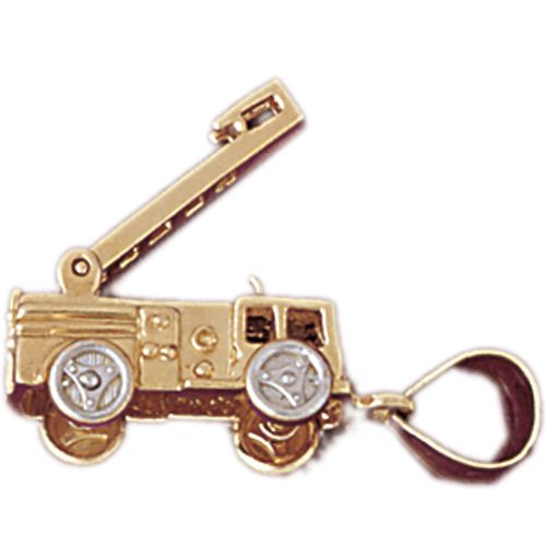3D Moveable Firefighter Truck Two Tone Charm Pendant 14k Yellow and White Gold