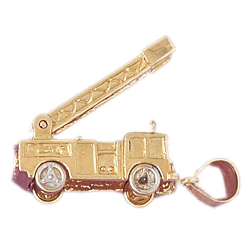3D Moveable Firefighter Truck Two Tone Charm Pendant 14k Yellow and White Gold