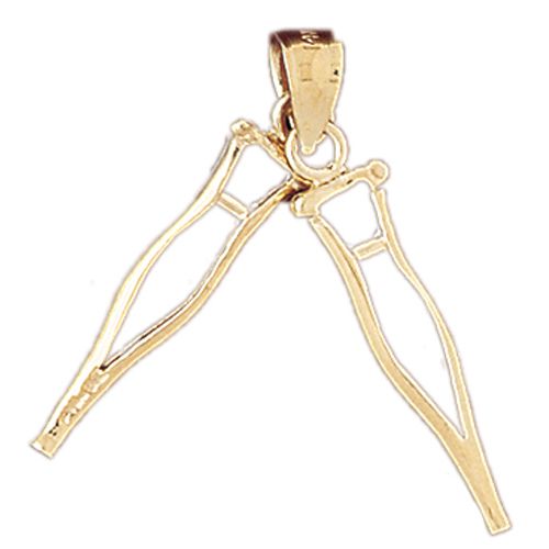 3D Crutches Charm Pendant 14k Gold
