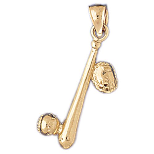 3D Baseball Bat Charm Pendant 14k Gold