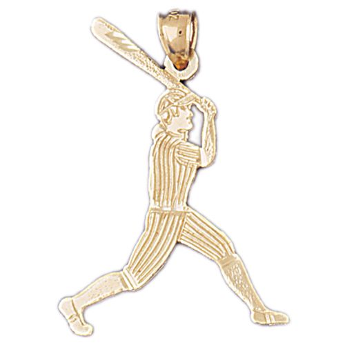 Baseball Player Charm Pendant 14k Gold