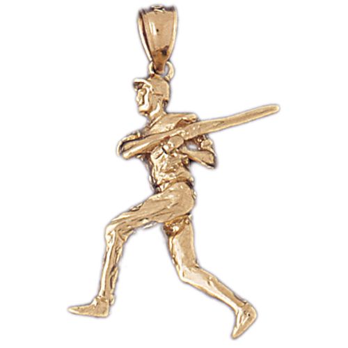 3D Baseball Player Charm Pendant 14k Gold