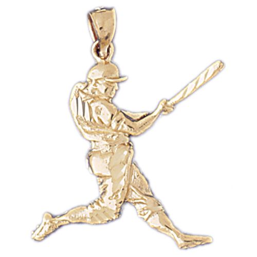 Baseball Player Charm Pendant 14k Gold