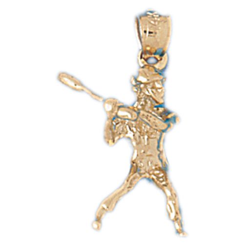 3D Baseball Player Charm Pendant 14k Gold