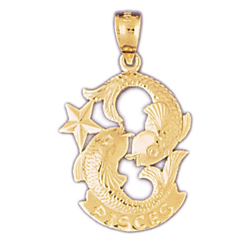 Pisces Zodiac Sign Charm Pendant 14k Gold