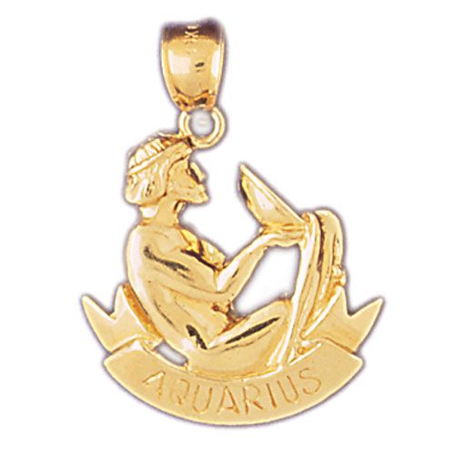 Aquarius Zodiac Sign Charm Pendant 14k Gold