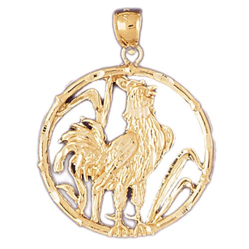 Rooster Chinese Zodiac Sign Charm Pendant 14k Gold