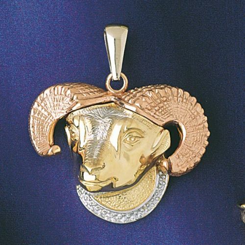Aries Zodiac Sign Three Tone Charm Pendant 14k Gold