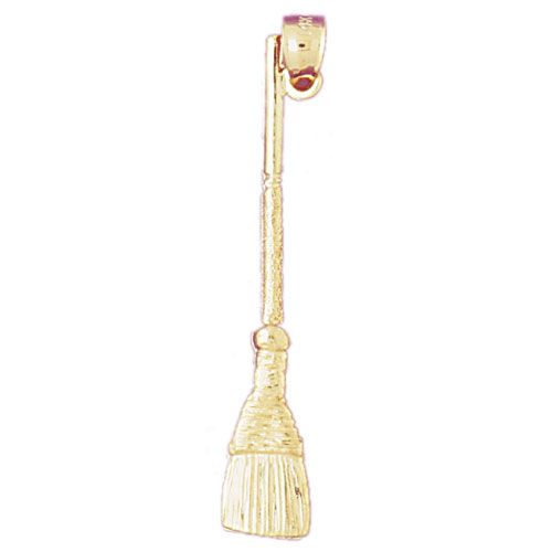 3D Broom Charm Pendant 14k Gold