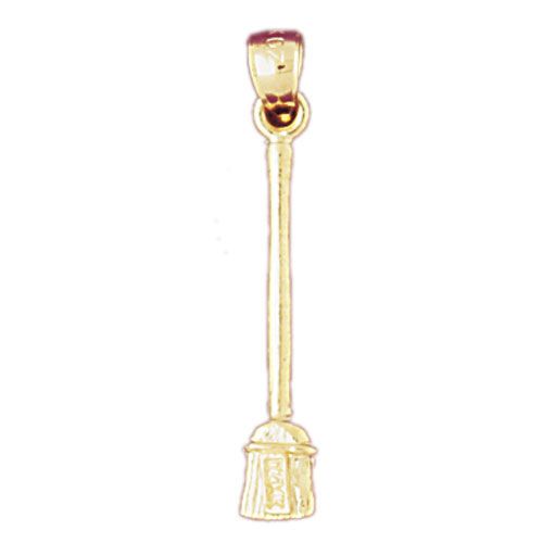 3D Broom Charm Pendant 14k Gold