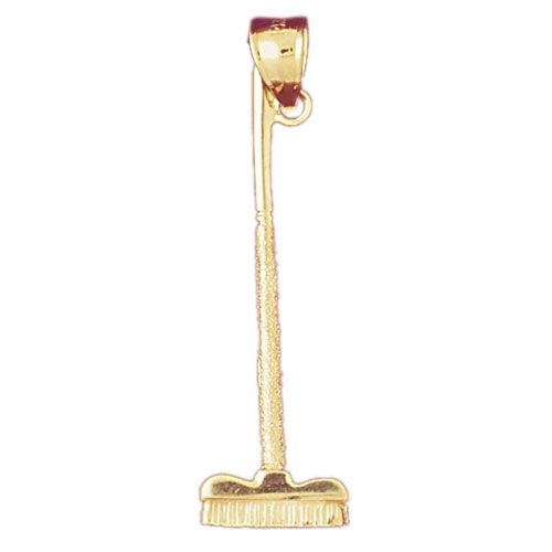 3D Broom Charm Pendant 14k Gold