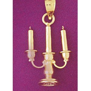 3D Triple Candleholder Charm Pendant 14k Gold