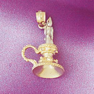 3D Candle Two Tone Charm Pendant 14k Gold