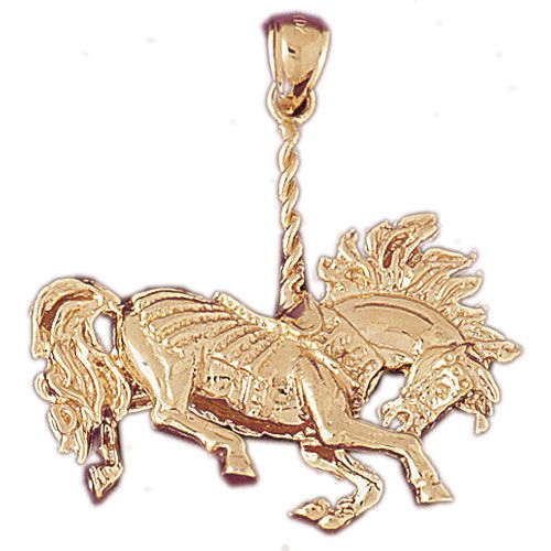 3D Carousel's Horse Charm Pendant 14k Gold
