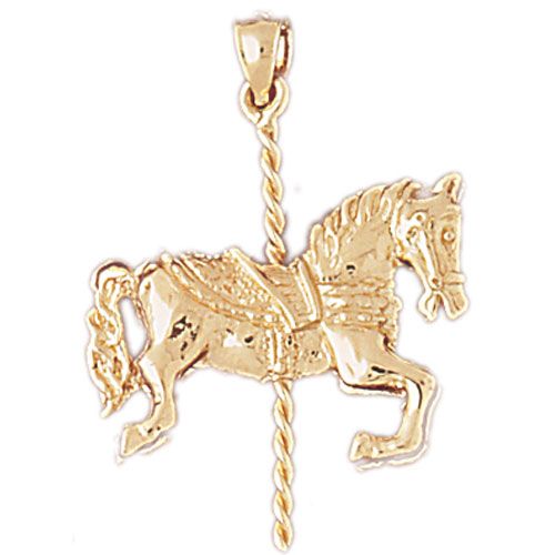 3D Carousel's Horse Charm Pendant 14k Gold