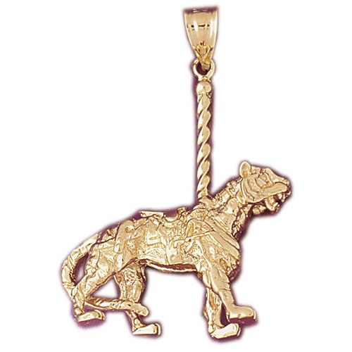 3D Carousel's Tiger Charm Pendant 14k Gold