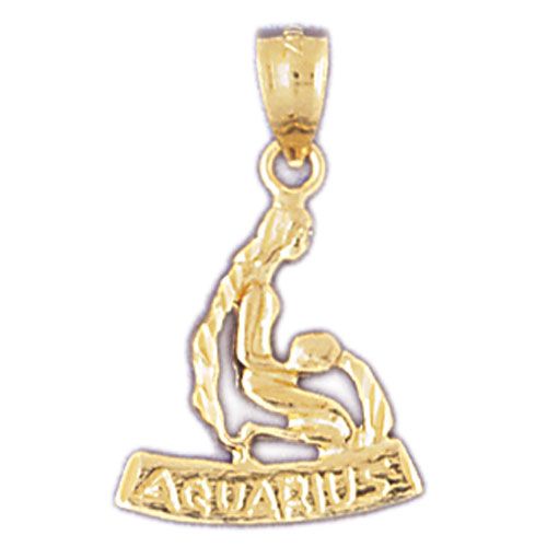 Aquarius Zodiac Sign Charm Pendant 14k Gold
