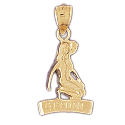 Gemini Zodiac Sign Charm Pendant 14k Gold