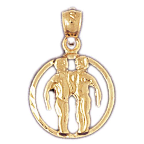 Gemini Zodiac Sign Charm Pendant 14k Gold